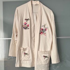 Cream Kimono with Floral Embroidery